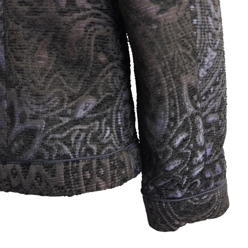Coldwater Creek Womens Navy Blue Black Paisley Brocade Open‎ Front Jacket S 6-8